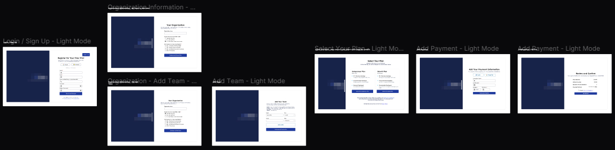 A series of screens for self sign up.