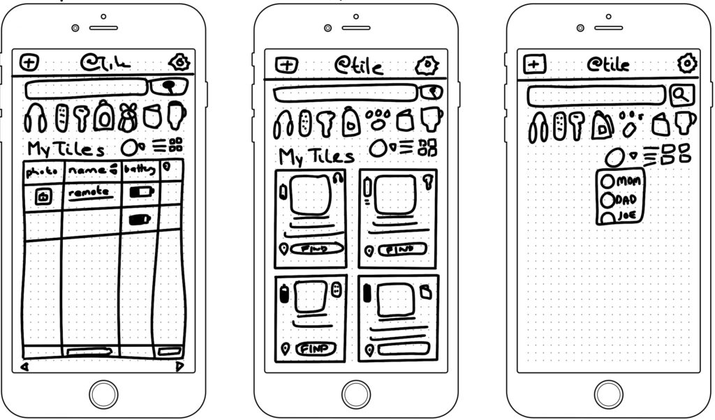 Hand sketched screen mockups.