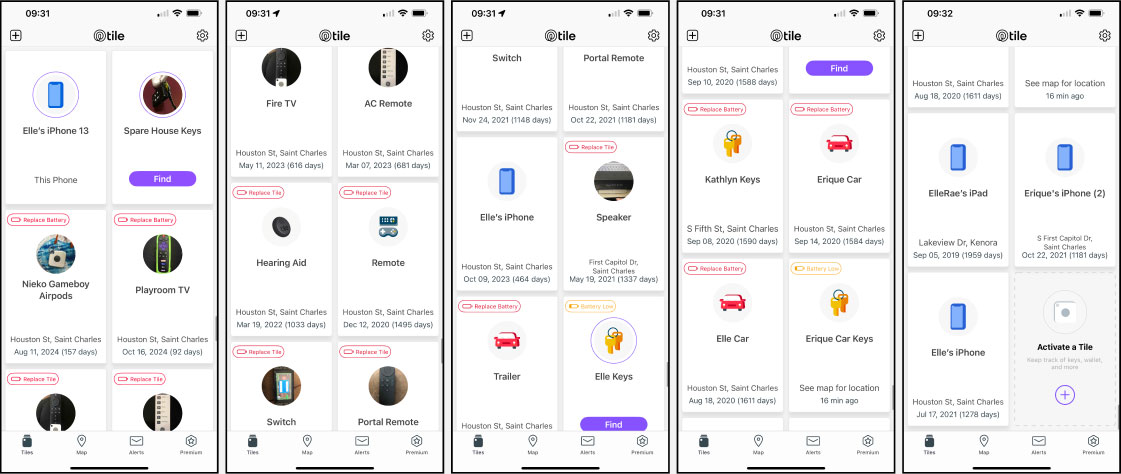 Tile iOS application screens of the find a Tile screen.