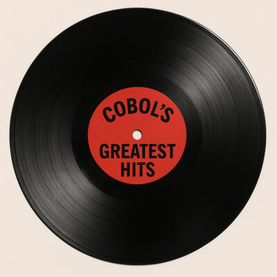 A black record with a red label that says COBOL's Greatest Hits.