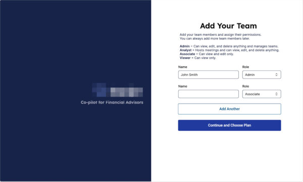 Add your team page to add users and assign roles.