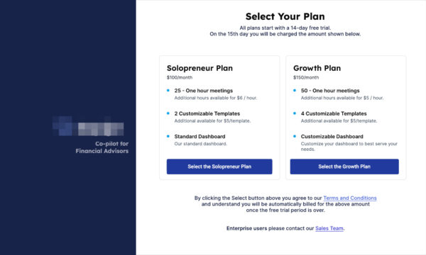 Select your plan page.